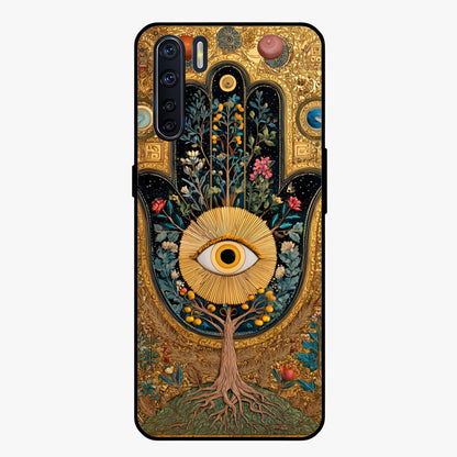 Ethereal Evil Eye Glass Case showing flat back view with mystical evil eye artwork and glossy glass finish.