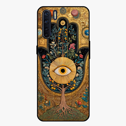 Ethereal Evil Eye Glass Case showing flat back view with mystical evil eye artwork and glossy glass finish.