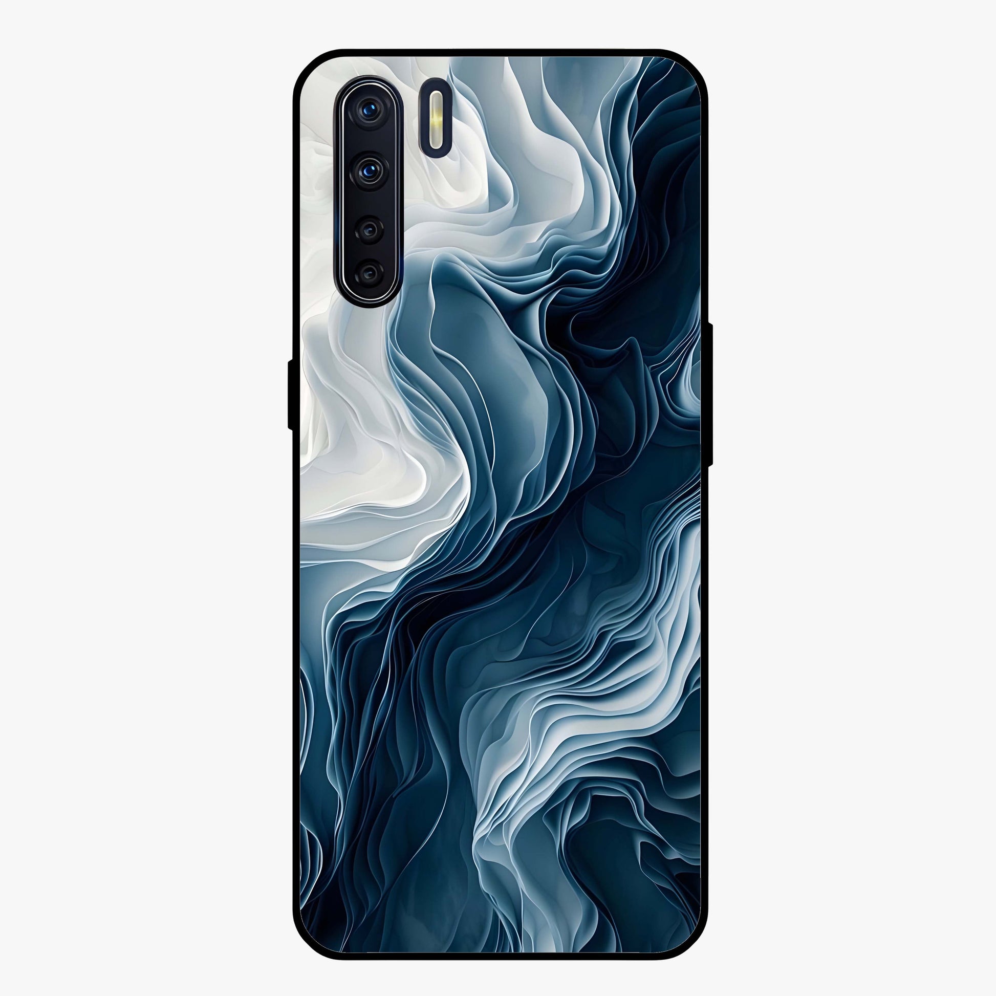 Ethereal Paper Marble Glass Case showing flat back view with soft marble paper texture artwork and glossy glass finish.