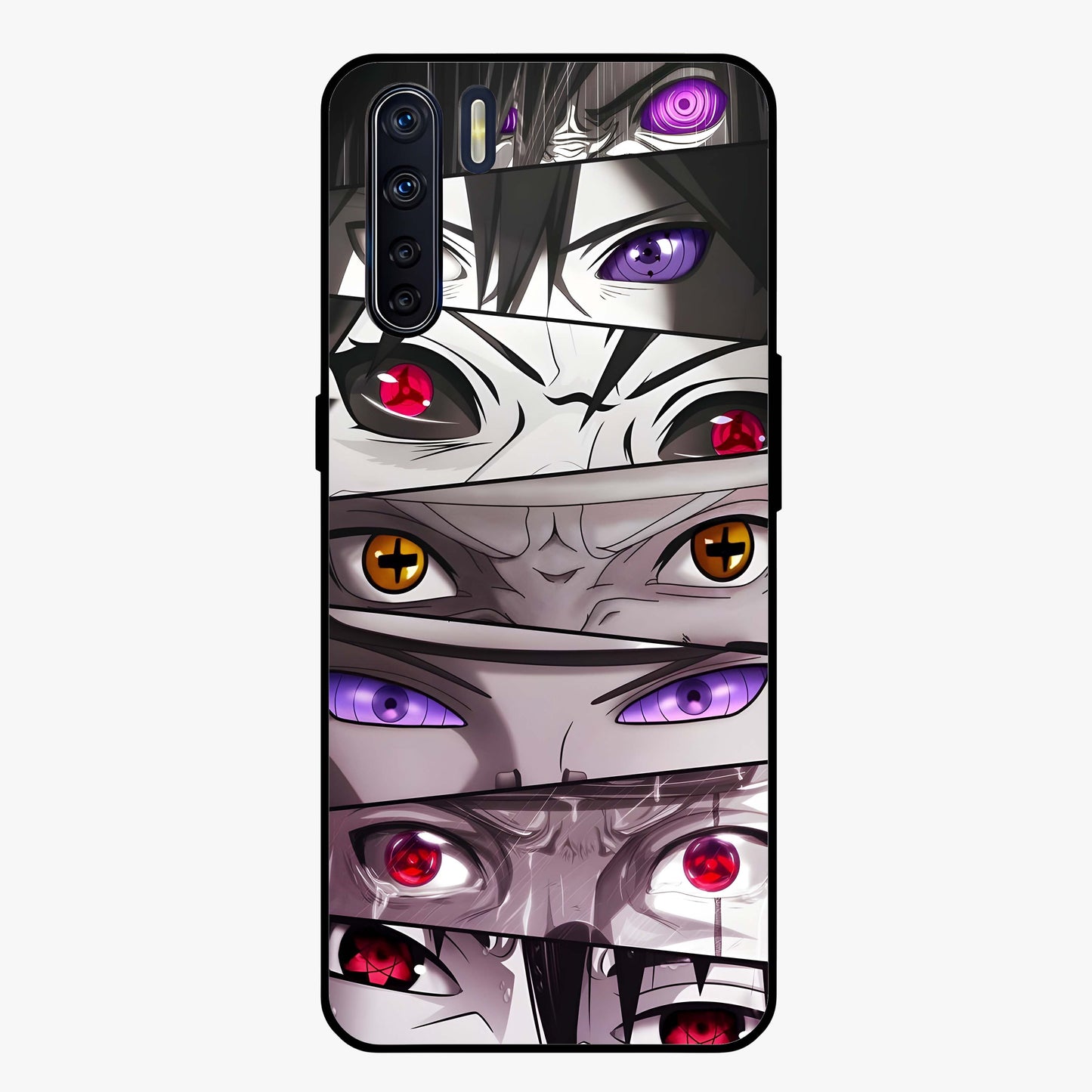 Eyes of Destiny Glass Case showing flat back view with striking eye themed artwork and glossy glass finish.