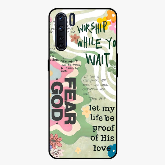 Faith Over Fear Glass Case showing flat back view with motivational typography artwork and glossy glass finish.