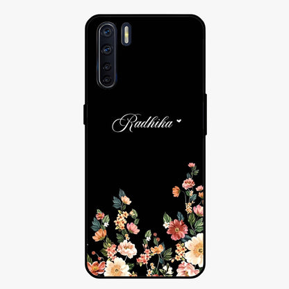 Floral Design With a Custom Personalized Name Glass Case showing flat back view with floral artwork and personalized name design.