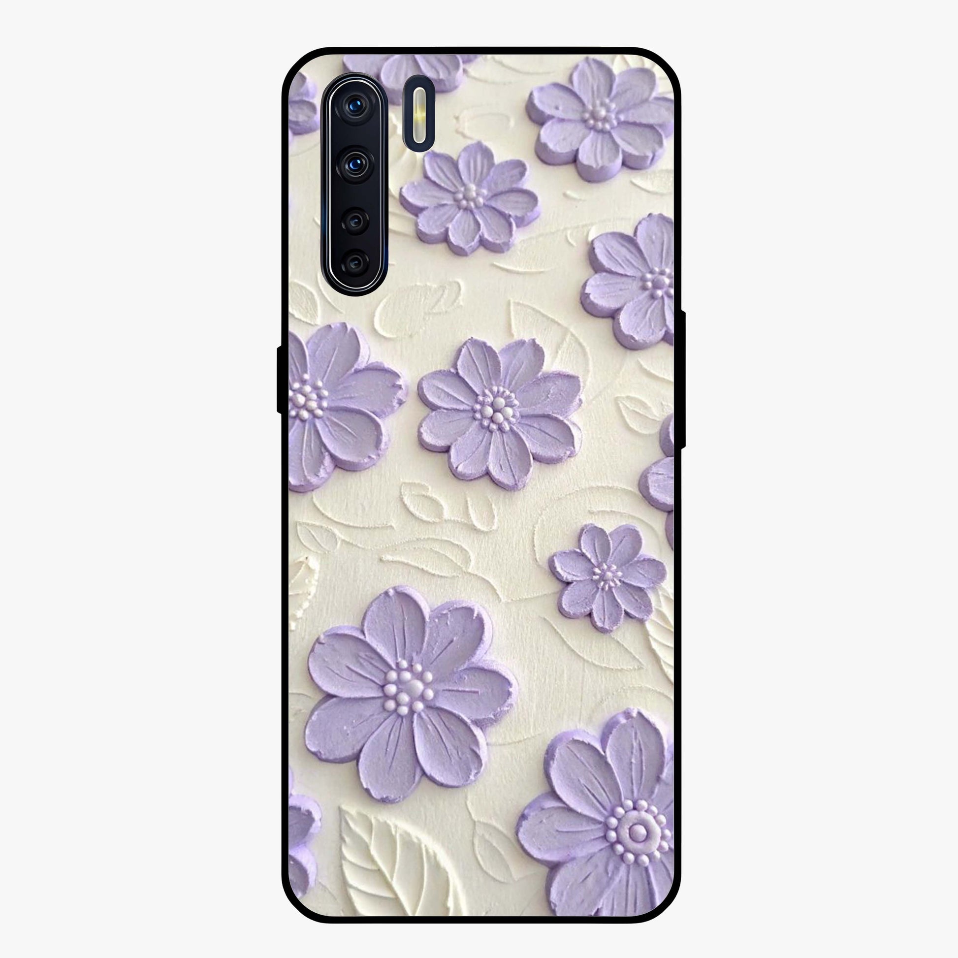Floral Wall Art With Purple Flowers Glass Case showing flat back view with purple flower artwork and glossy glass finish.