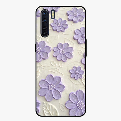 Floral Wall Art With Purple Flowers Glass Case showing flat back view with purple flower artwork and glossy glass finish.