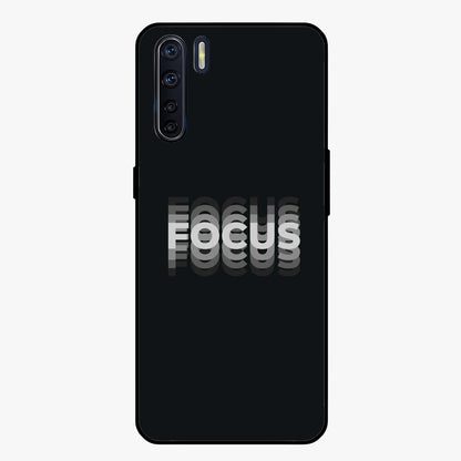 Focus Mode On Glass Case showing flat back view with bold motivational typography design and glossy glass finish.