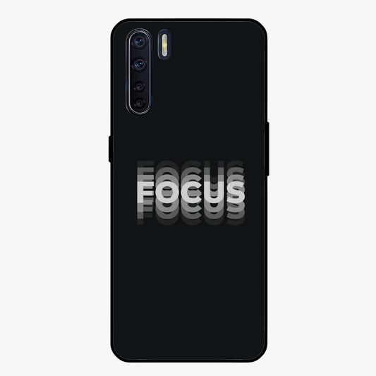 Focus Mode On Glass Case showing flat back view with bold motivational typography design and glossy glass finish.