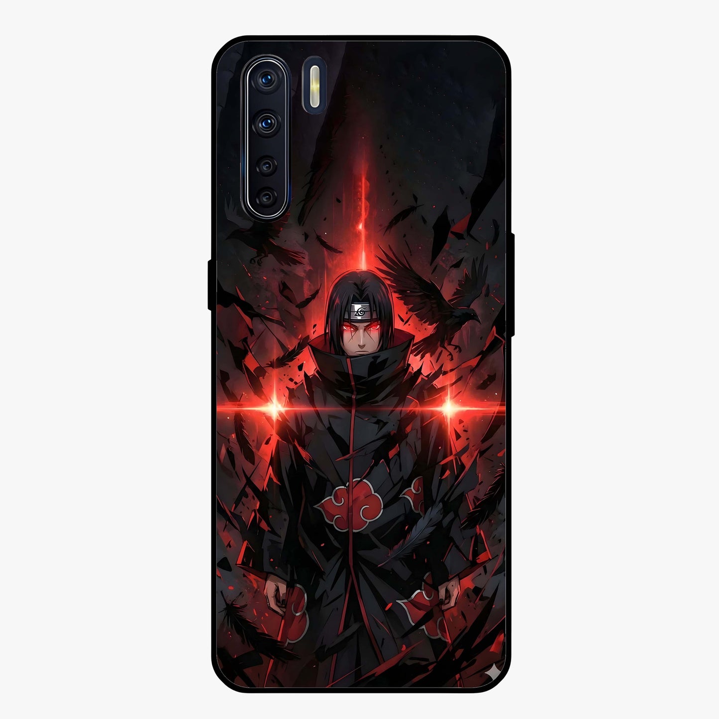 Focused Blade Discipline Glass Case showing flat back view with warrior sword themed artwork and glossy glass finish.