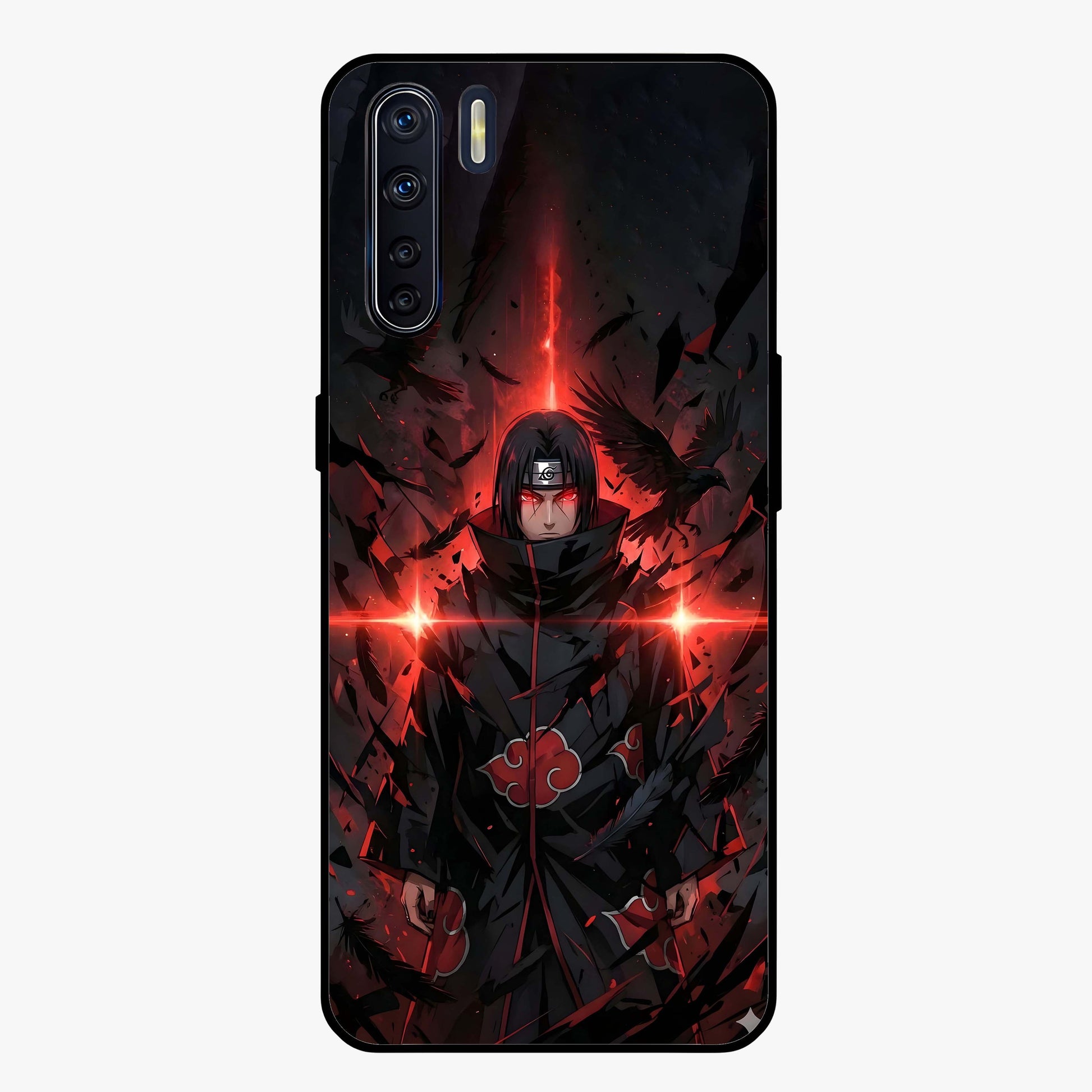 Focused Blade Discipline Glass Case showing flat back view with warrior sword themed artwork and glossy glass finish.