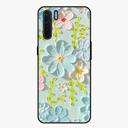 Frosted Petal Garden Glass Case showing flat back view with soft frosted floral artwork and glossy glass finish.