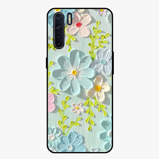 Frosted Petal Garden Glass Case showing flat back view with soft frosted floral artwork and glossy glass finish.