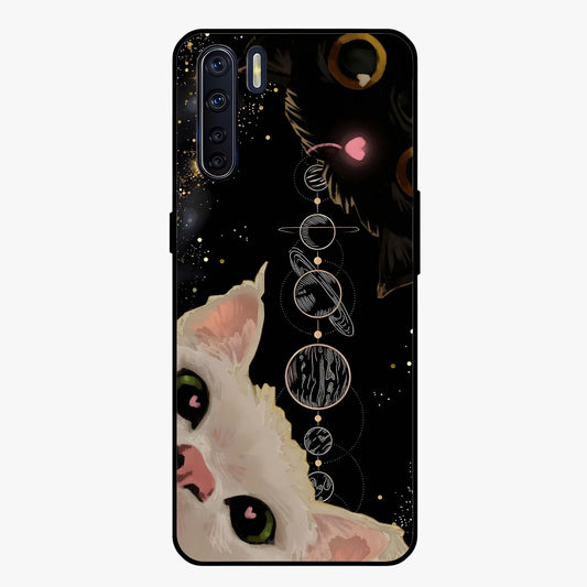 Galactic Cat Glass Case showing flat back view with cosmic cat artwork and glossy glass finish.