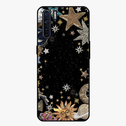Galactic Jewel Stars Glass Case showing flat back view with sparkling star jewel artwork and glossy glass finish.