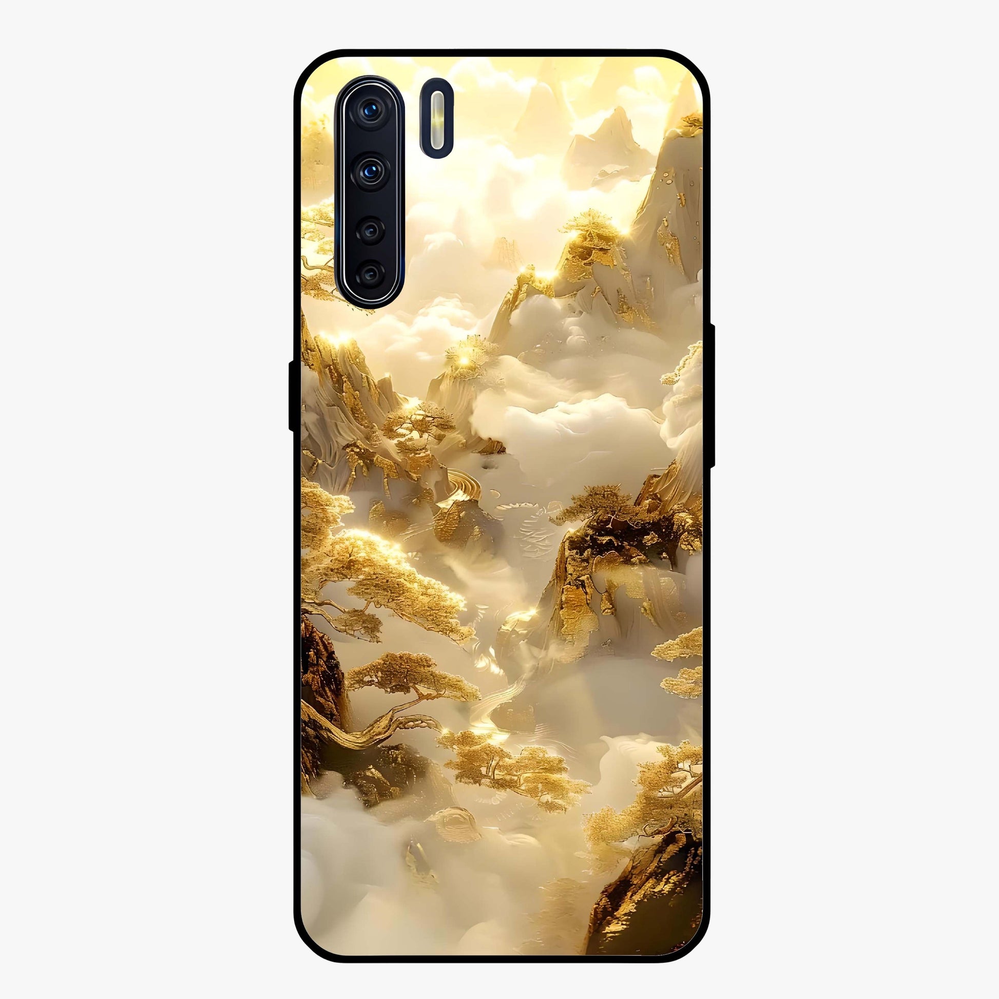 Gates Of Illumination Glass Case showing flat back view with mystical illuminated gate artwork and glossy glass finish.
