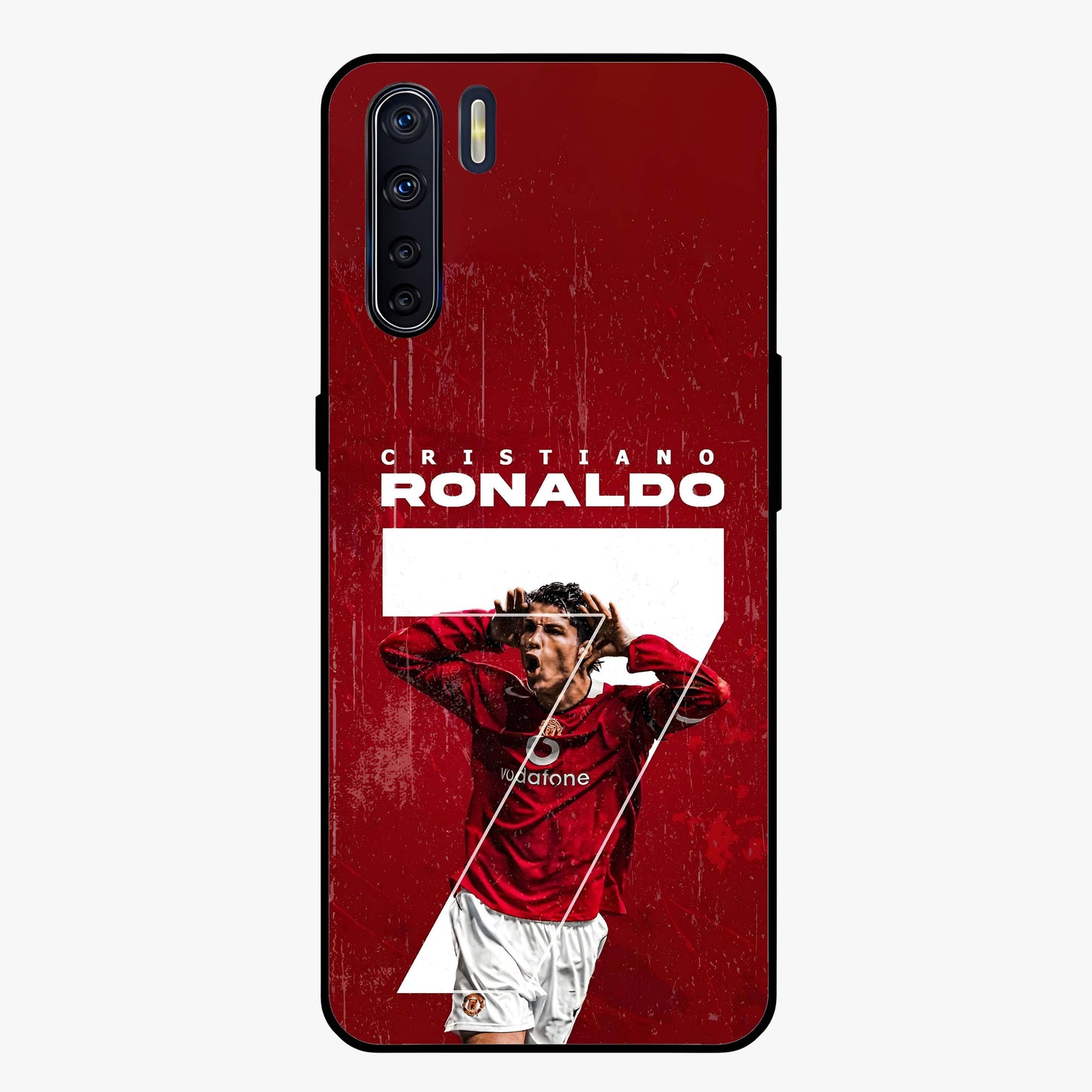 Goal Celebration Legacy Glass Case showing flat back view with football celebration inspired artwork and glossy glass finish.