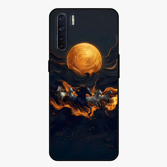 Golden Stallion Moonride Glass Case showing flat back view with majestic horse under moonlight artwork and glossy glass finish.