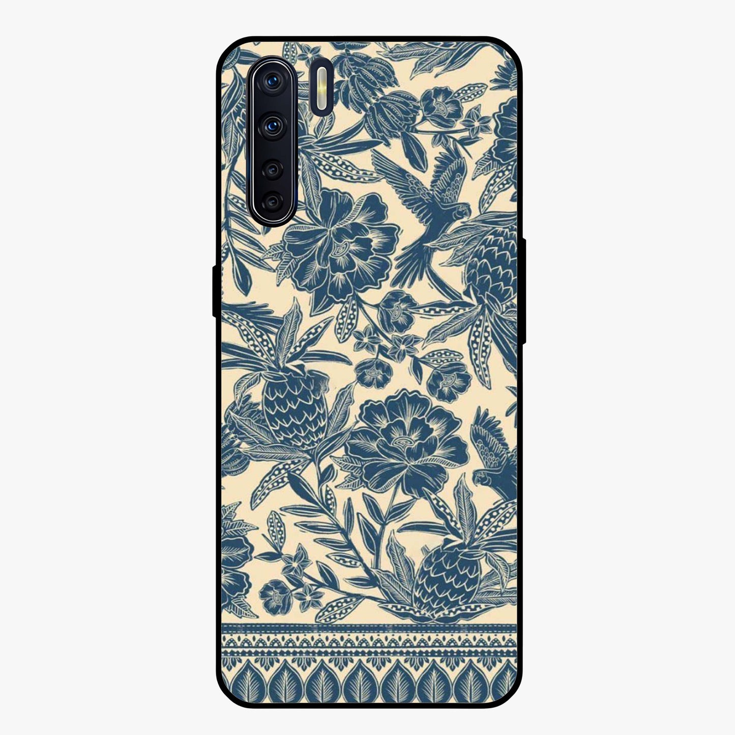Heirloom Wild Bloom Glass Case showing flat back view with vintage inspired wild flower artwork and glossy glass finish.
