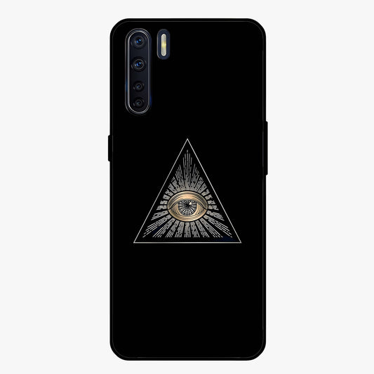 Illuminati Evil Glass Case showing flat back view with mysterious illuminati symbol artwork and glossy glass finish.