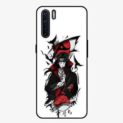 Itachi Sharingan Glass Case showing flat back view with powerful anime eye artwork and glossy glass finish.