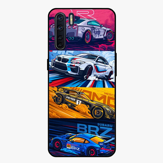 JDM Sports Car Glass Case showing flat back view with high performance sports car artwork and glossy glass finish.