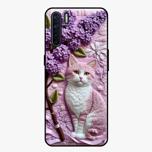 Lavender Cat Whimsy Glass Case showing flat back view with cute lavender cat artwork and glossy glass finish.
