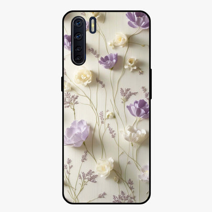 Lilac Breeze Harmony Glass Case showing flat back view with soft lilac themed artwork and glossy glass finish.