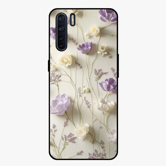 Lilac Breeze Harmony Glass Case showing flat back view with soft lilac themed artwork and glossy glass finish.