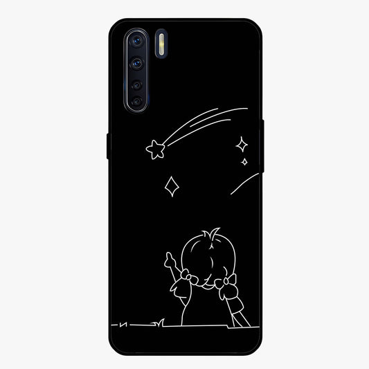 Line Art Girl With Shooting Stars Glass Case showing flat back view with minimal line art girl and shooting stars illustration and glossy glass finish.
