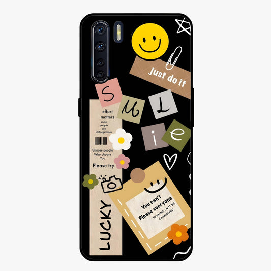 Lucky Aesthetic Collage Glass Case showing flat back view with trendy aesthetic collage artwork and glossy glass finish.