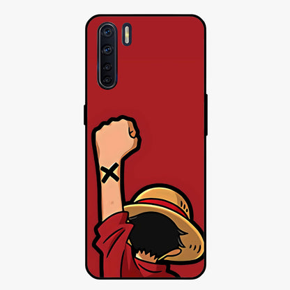 Luffy X Spirit Glass Case showing flat back view with bold anime character artwork and glossy glass finish.