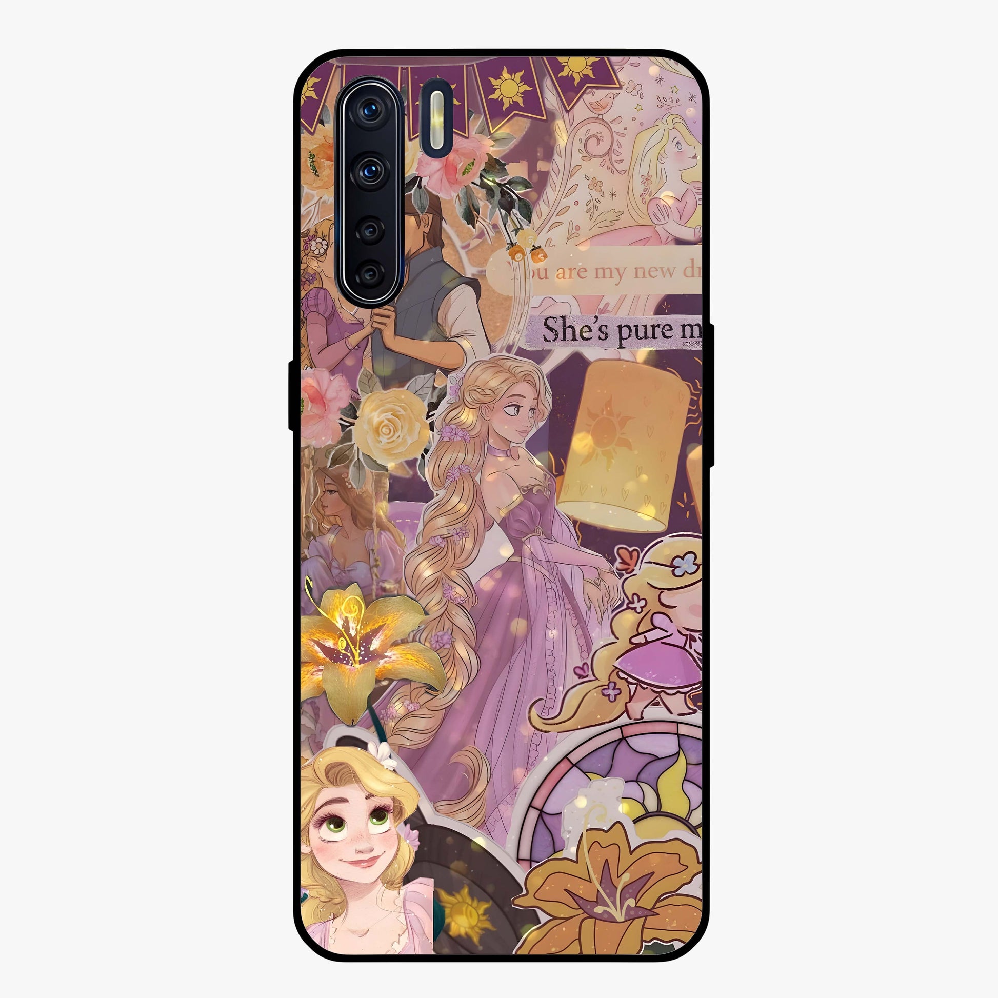 Magical Tangled Dream Glass Case showing flat back view with dreamy tangled artwork and glossy glass finish.
