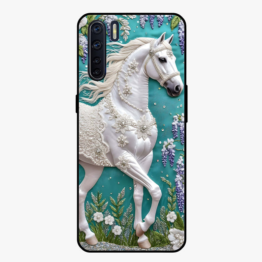 Majestic Floral Stallion Glass Case showing flat back view with powerful horse and floral artwork and glossy glass finish.