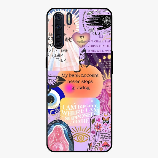 Manifestation Collage Glass Case showing flat back view with motivational collage artwork and glossy glass finish.