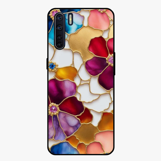 Marble Flower Pattern Glass Case showing flat back view with marble texture floral artwork and glossy glass finish.