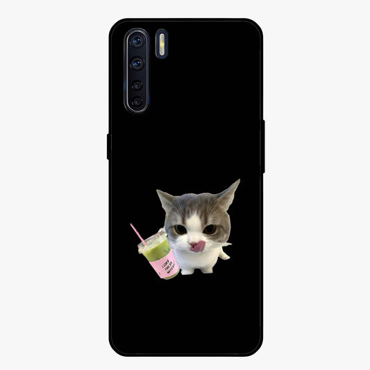 Matcha Cat Style Glass Case showing flat back view with cute matcha themed cat artwork and glossy glass finish.