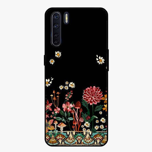 Midnight Bloom Pattern Glass Case showing flat back view with dark floral pattern artwork and glossy glass finish.