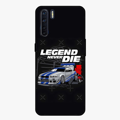 Midnight Racing Legacy Glass Case showing flat back view with sleek racing inspired artwork and glossy glass finish.