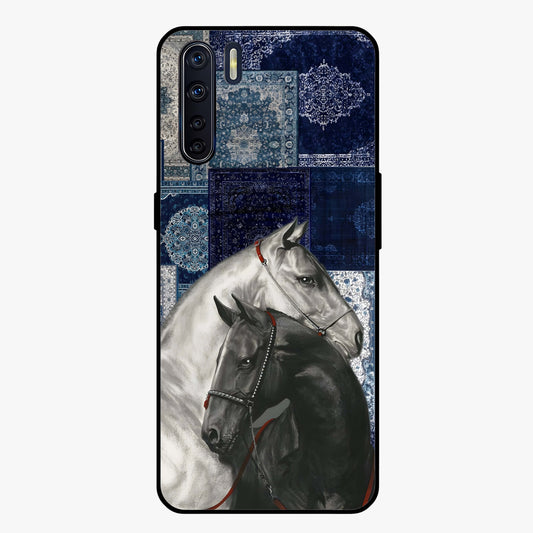 Midnight Stallion Blues Glass Case showing flat back view with majestic horse artwork and glossy glass finish.