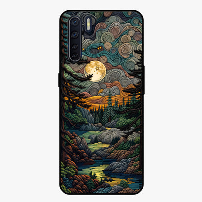 Moonlight Forest Dream Glass Case showing flat back view with mystical forest moonlight artwork and glossy glass finish.