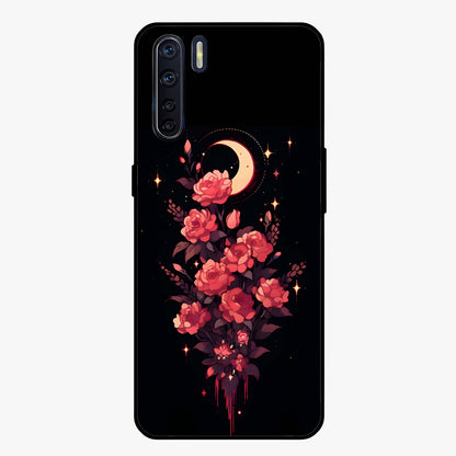 Moonlit Floral Elegance Glass Case showing flat back view with elegant floral artwork under moonlit tones and glossy glass finish.