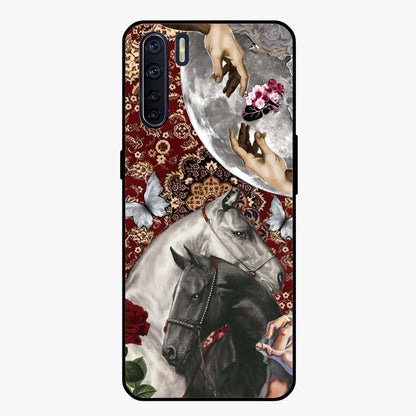 Moonlit Royal Stallion Glass Case showing flat back view with majestic horse under moonlight artwork and glossy glass finish.