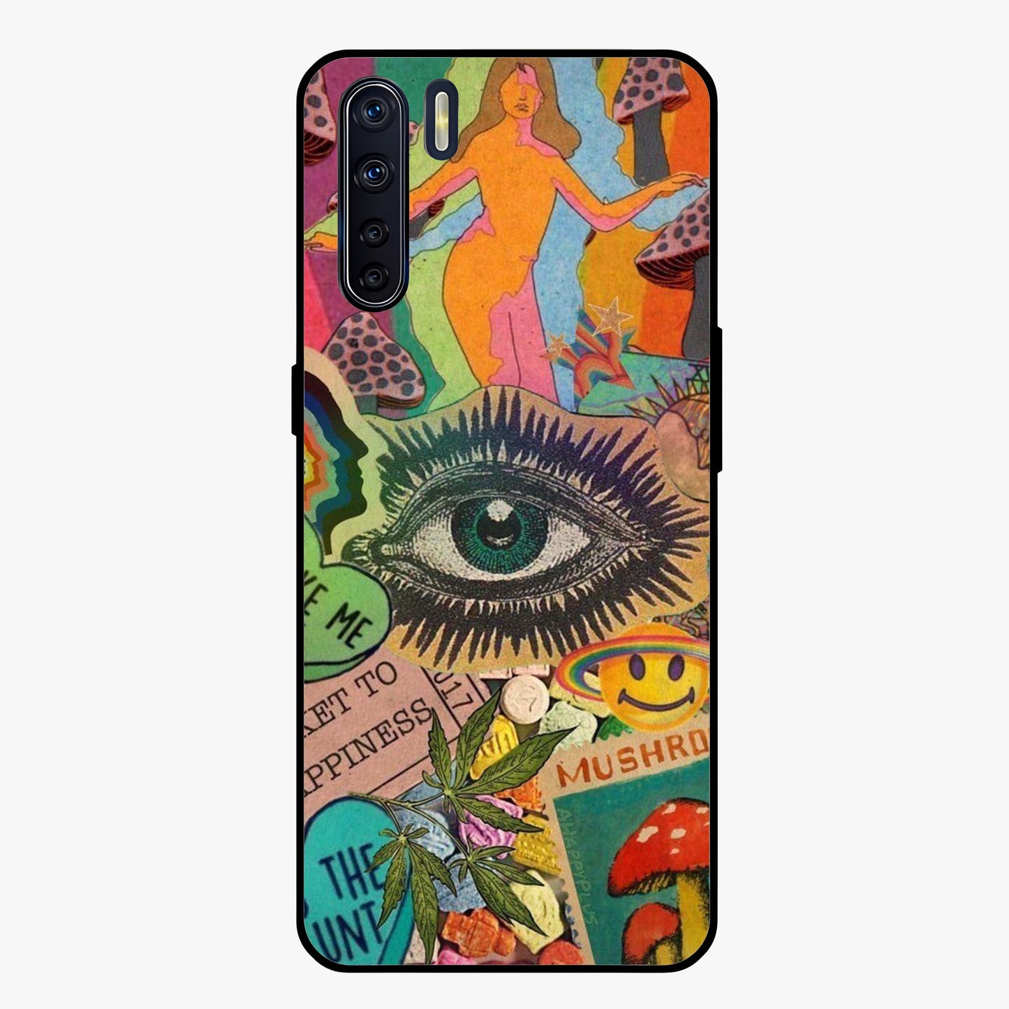 Mystic Eye Wonderland Glass Case showing flat back view with mystical eye themed artwork and glossy glass finish.