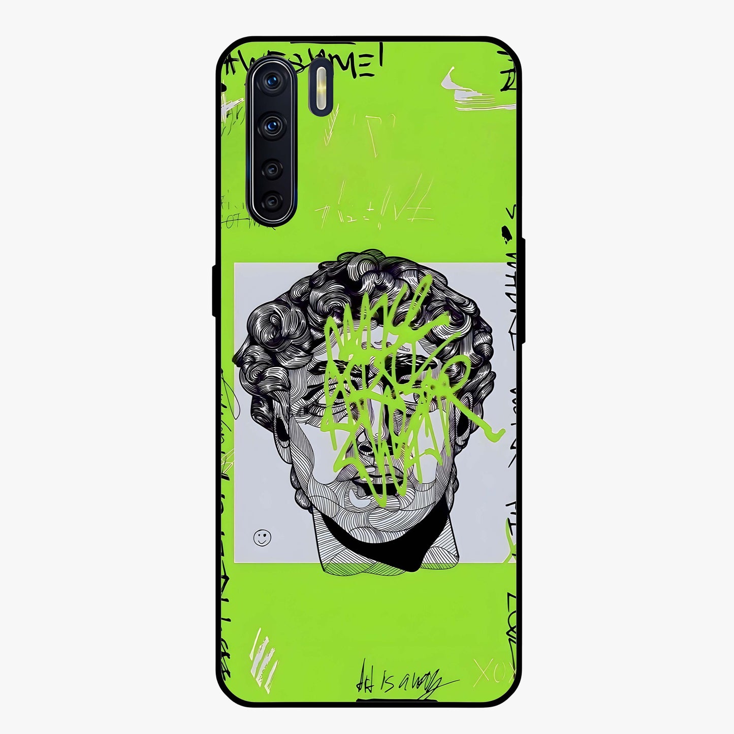 Neo Graffiti Rebellion Glass Case showing flat back view with vibrant graffiti artwork and glossy glass finish.