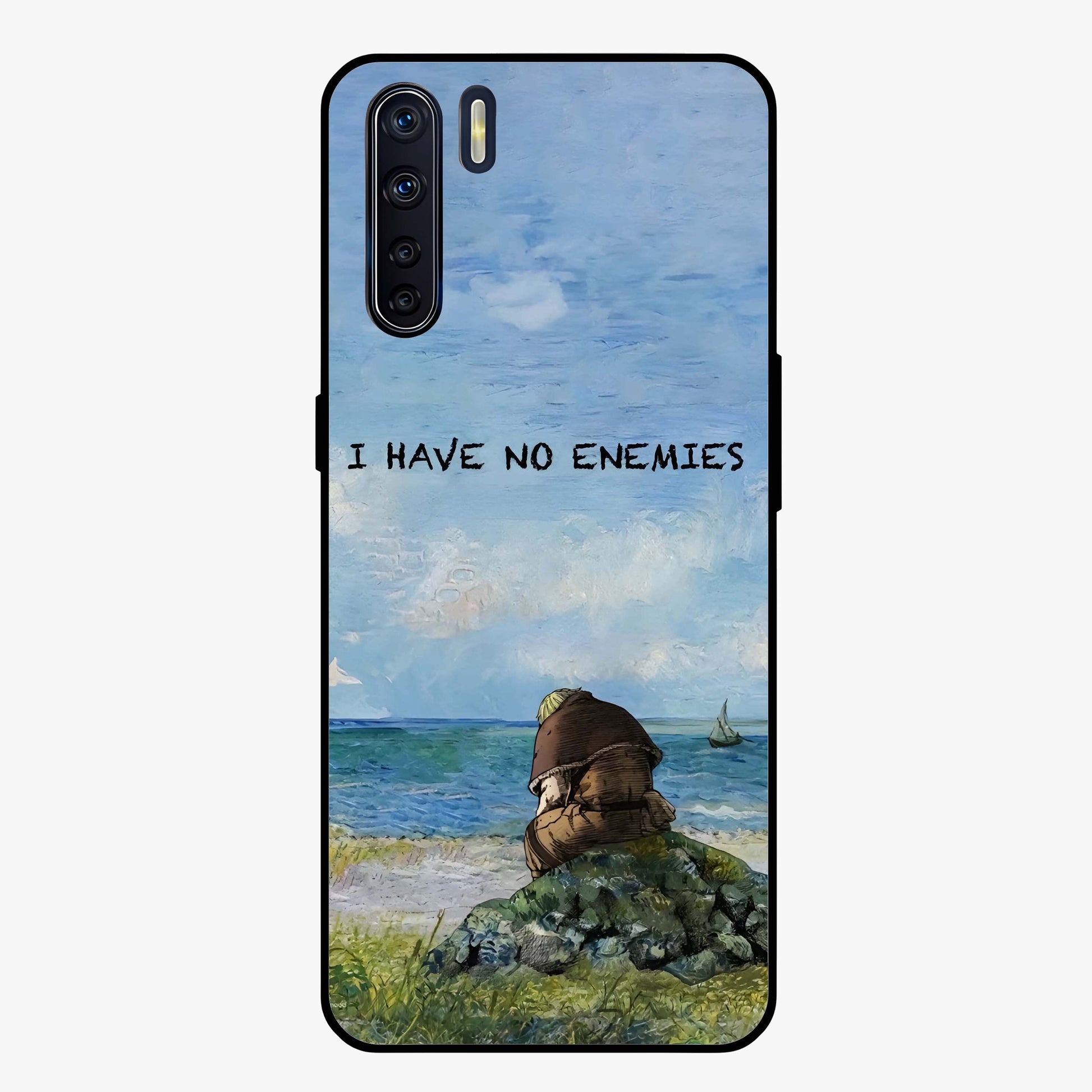 Peace Beyond War Glass Case showing flat back view with symbolic peace themed artwork and glossy glass finish.