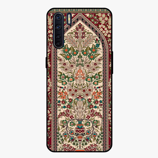 Persian Inspired Glass Case showing flat back view with ornate Persian style pattern artwork and glossy glass finish.