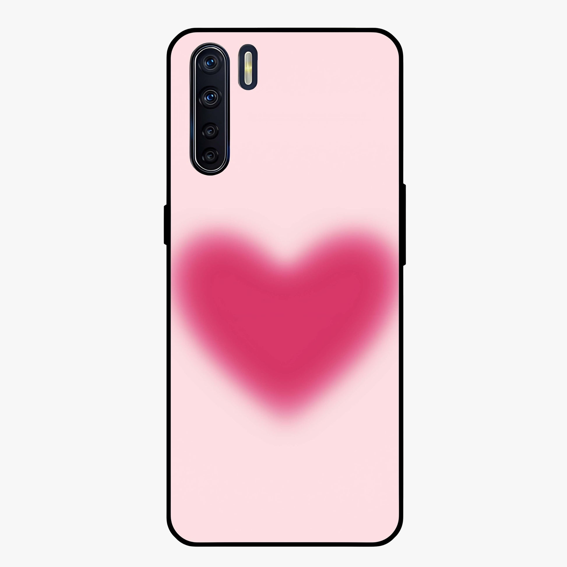 Pink Aura Heart Glass Case showing flat back view with glowing heart artwork and glossy glass finish.