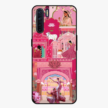 Pink Palace Muse Glass Case showing flat back view with elegant palace inspired artwork and glossy glass finish.