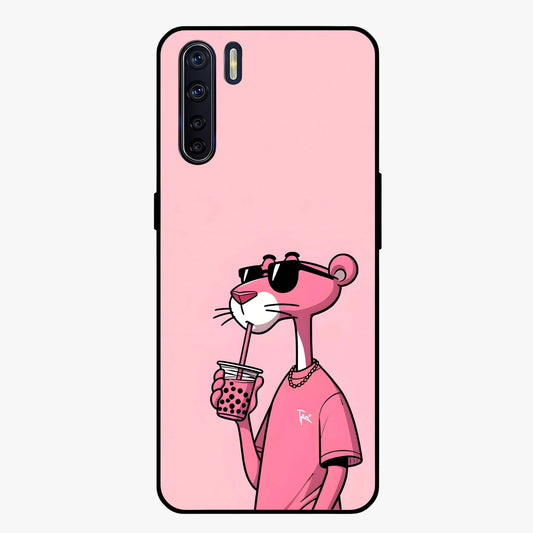 Pink Panther Glass Case showing flat back view with iconic pink panther artwork and glossy glass finish.