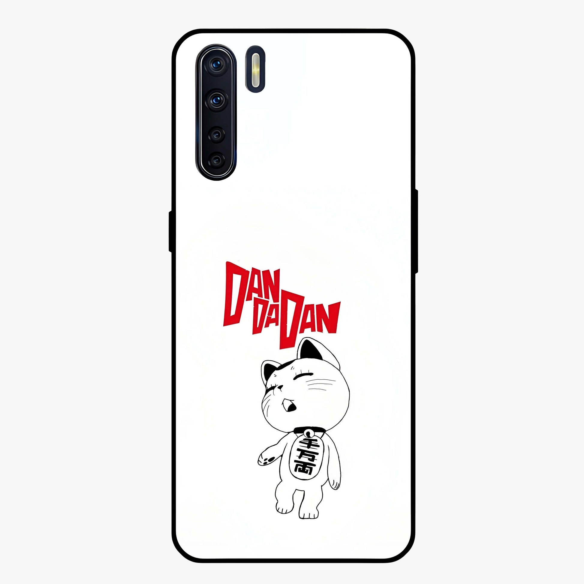 Playful Spirit Charm Glass Case showing flat back view with cheerful charm themed artwork and glossy glass finish.