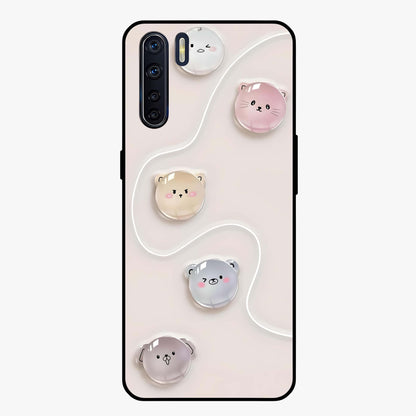 Puffy Face Parade Glass Case showing flat back view with cute puffy character faces artwork and glossy glass finish.