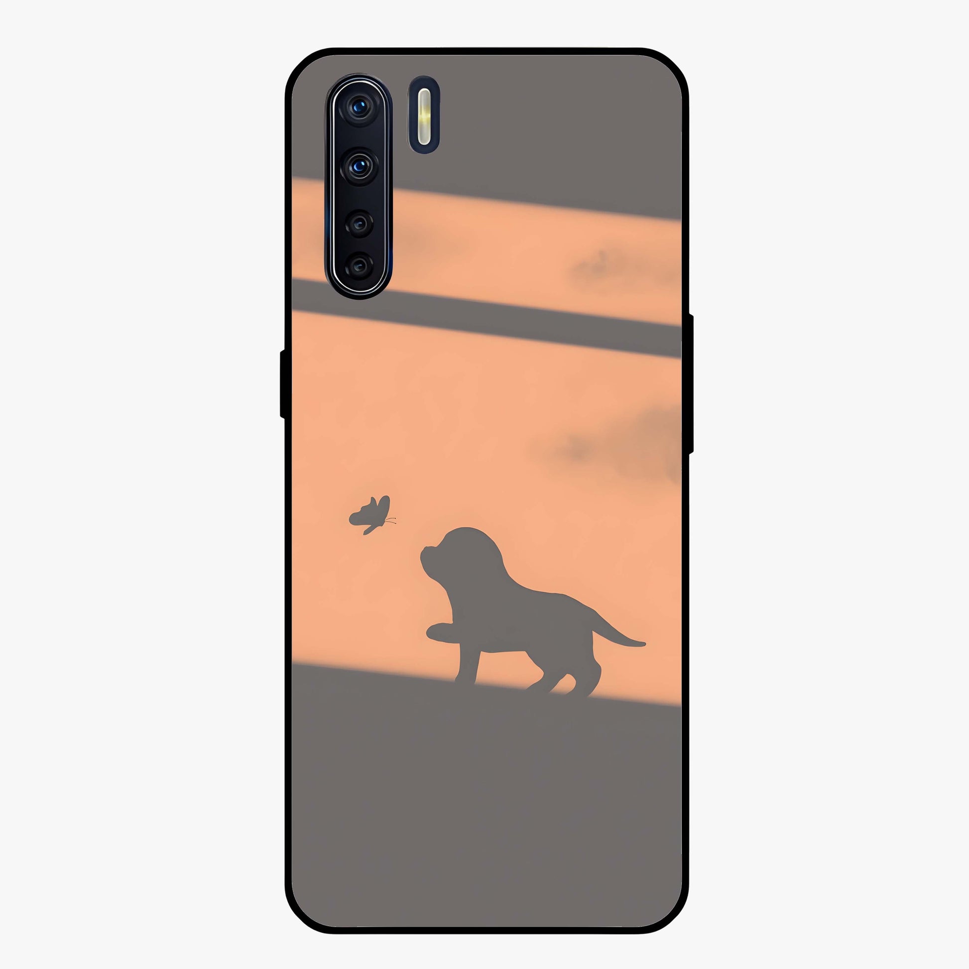 Puppy Shadow Art Glass Case showing flat back view with cute puppy shadow style artwork and glossy glass finish.